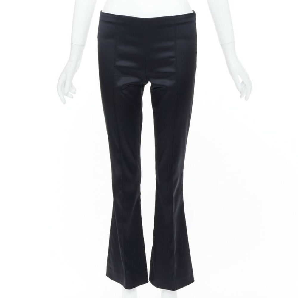 The Row Black Satin Pintuck Bootcut Trousers Pant